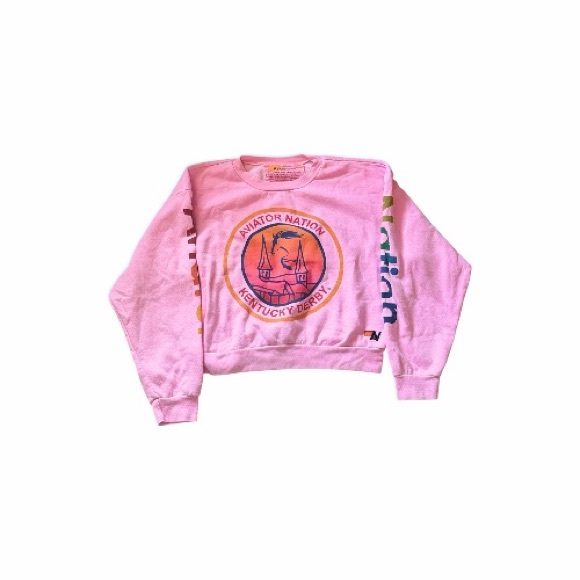 Rare Aviator Nation Pink Kentucky Derby Crewneck - Picture 2 of 5